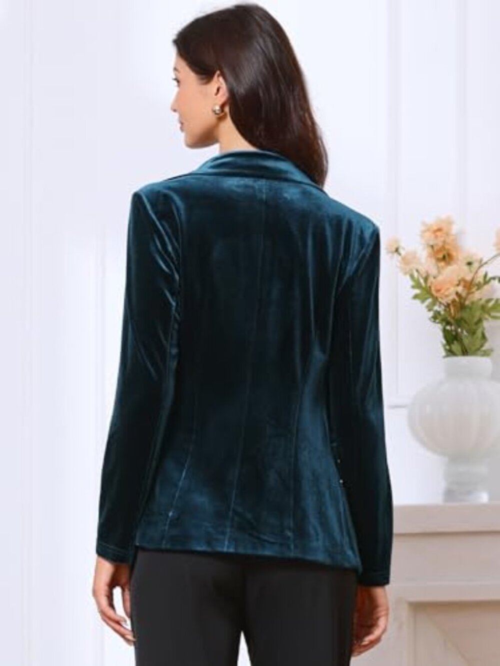 🆕 Velvet Blazer for Women's Notched Lapel Long Sleeve One Button Dressy Office - Picture 3 of 6